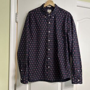 J.Crew Shirt Mens XLBlue Floral Button Down Pocket Organic Cotton Slim Untucked